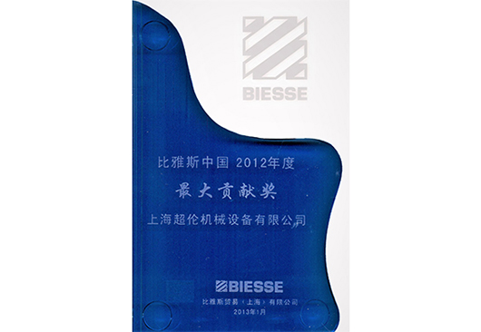 BIESSE比雅斯中国2012年度最大贡献